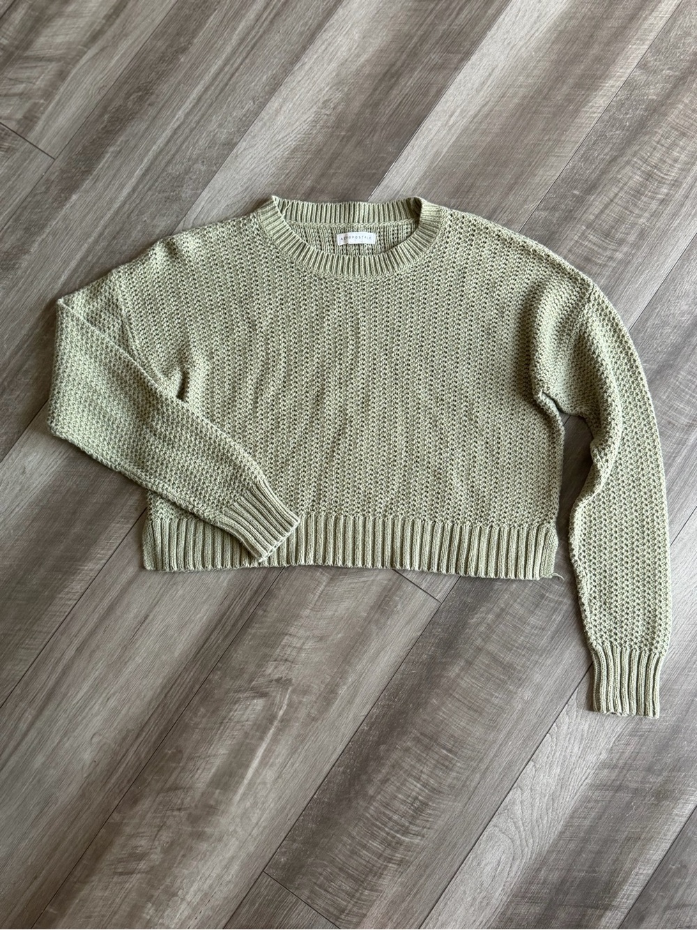 Aéropostale Olive Green Crew Neck Cropped Knit Pullover Sweater Women’s Size S